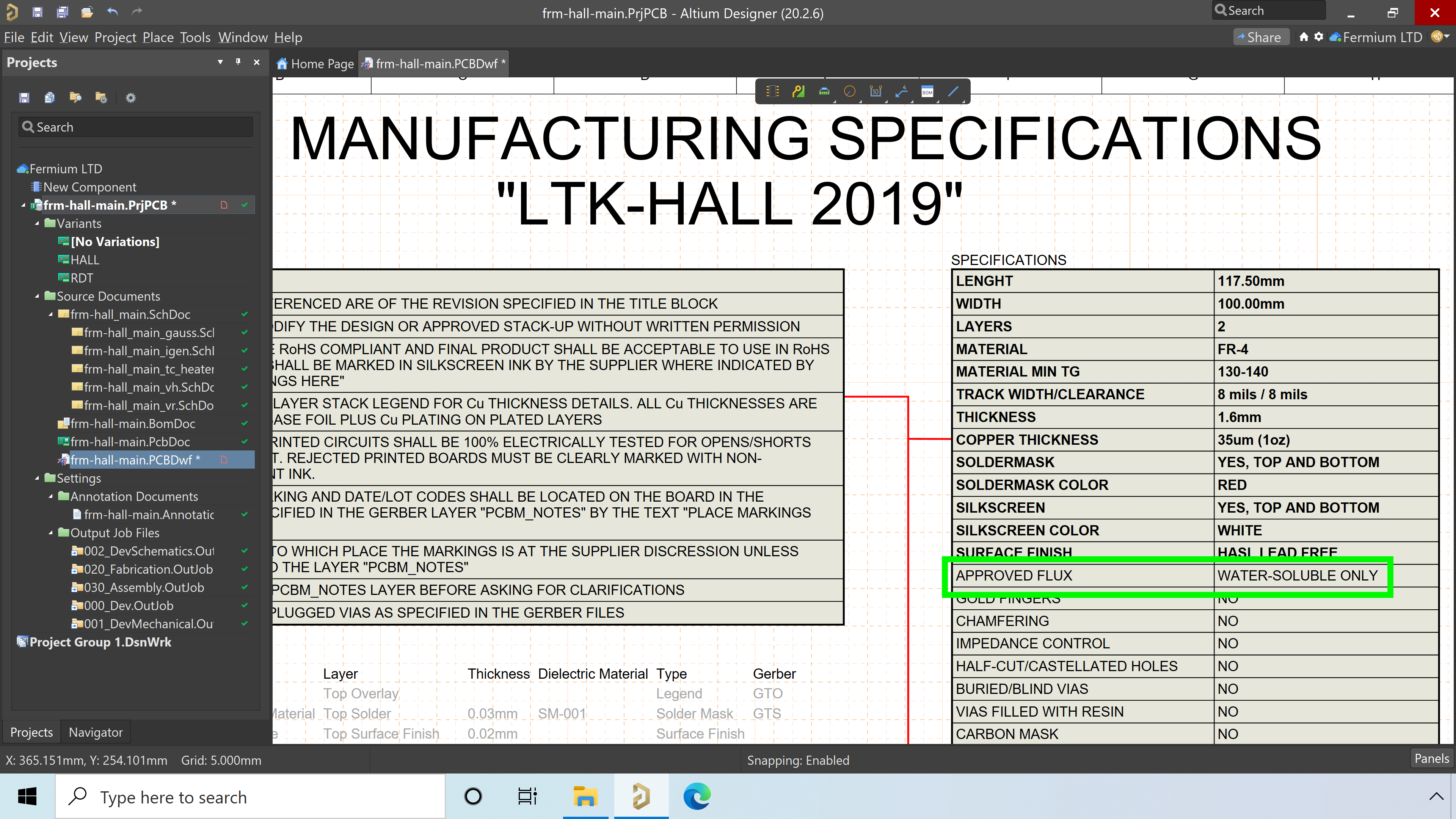 Figure 6. Flux type specified in the manufacturing documentation Draftsman, in bright green