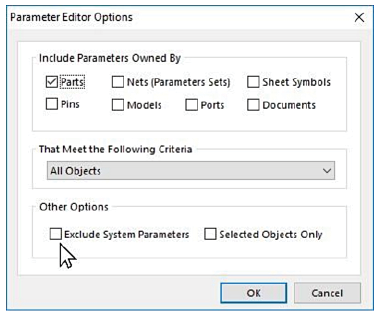 Figure 5: Parameter Editor Options.