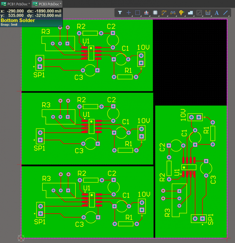 Screenshot showing PCB panelization in Altium Designer