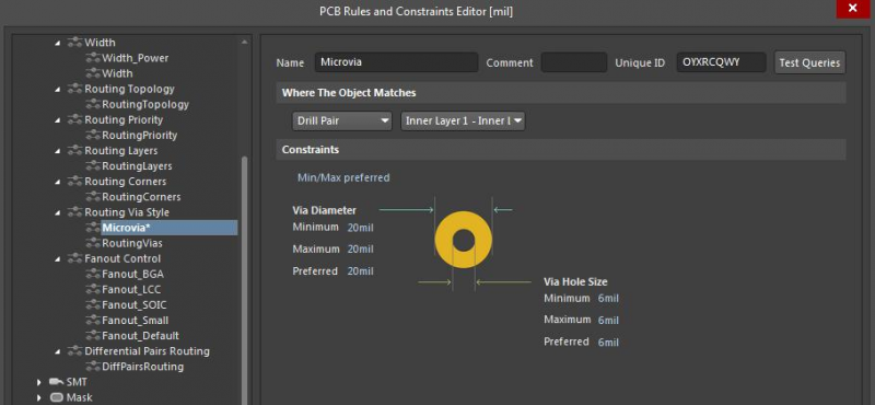 Screenshot of the PCB Rules and Constraints Editor in Altium Designer