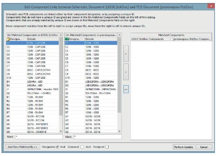 Configuration des liens des composants entre un schématique et un PCB