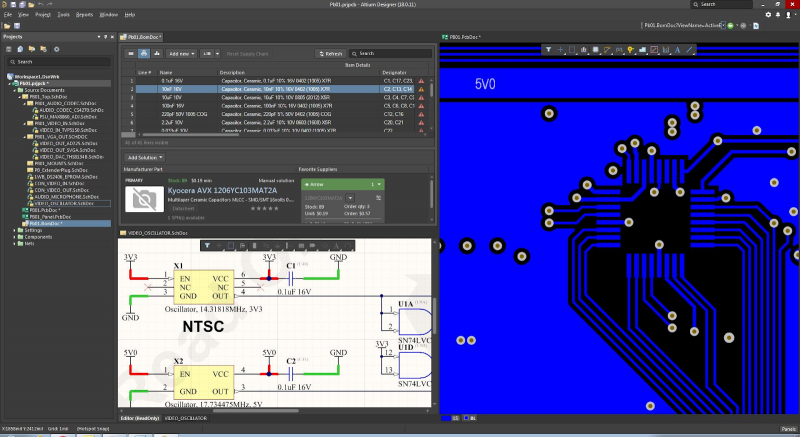 Screenshot of components sourcing and supply chain data in Altium Designer