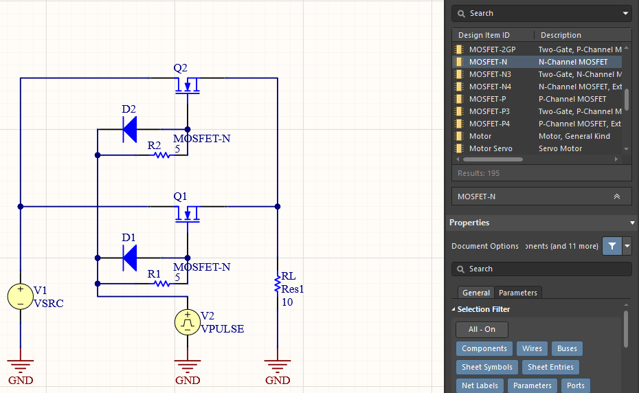 Power MOSFETs in Parallel simulation circuit