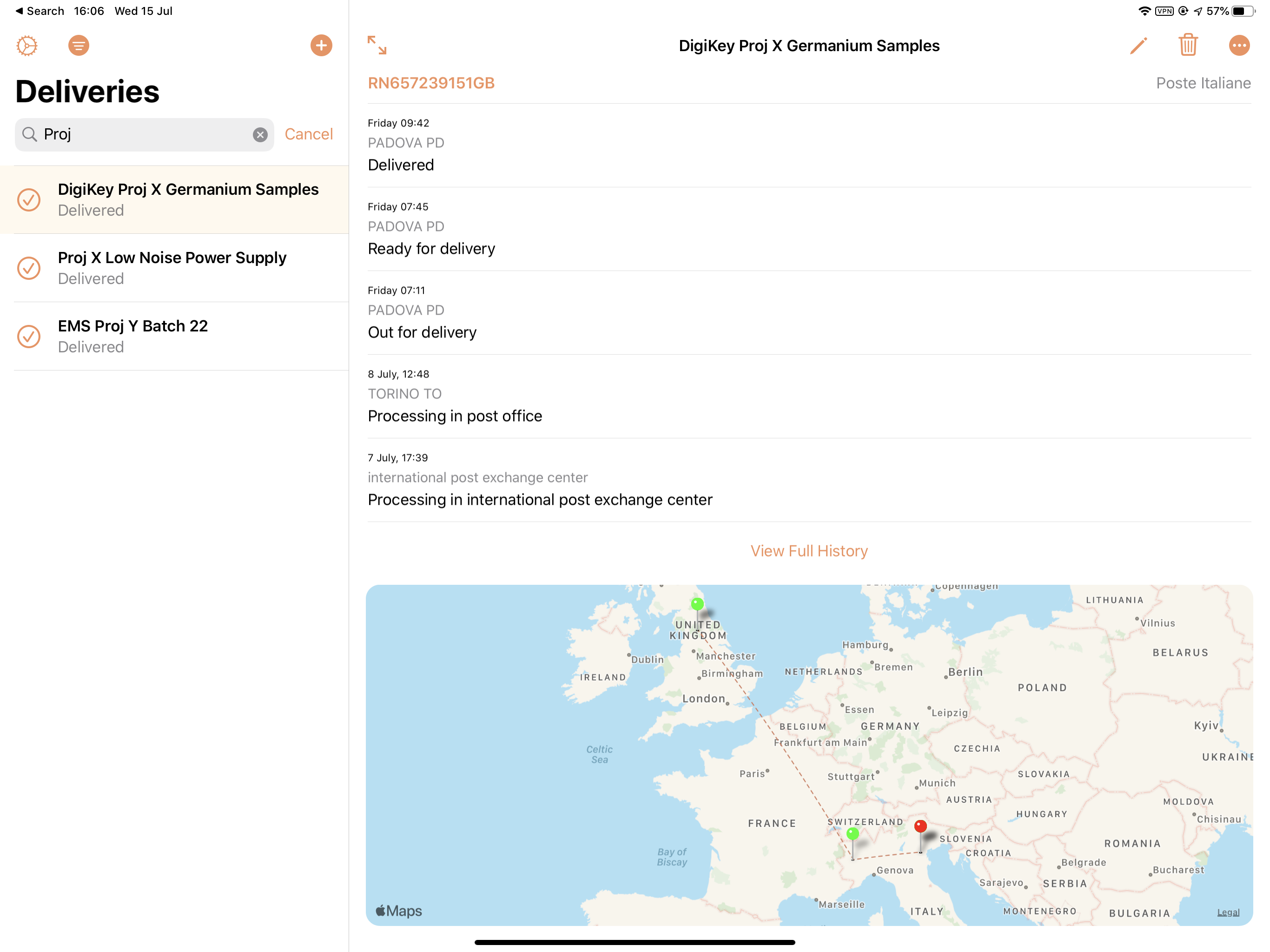 Parcel App, tracking parcels.