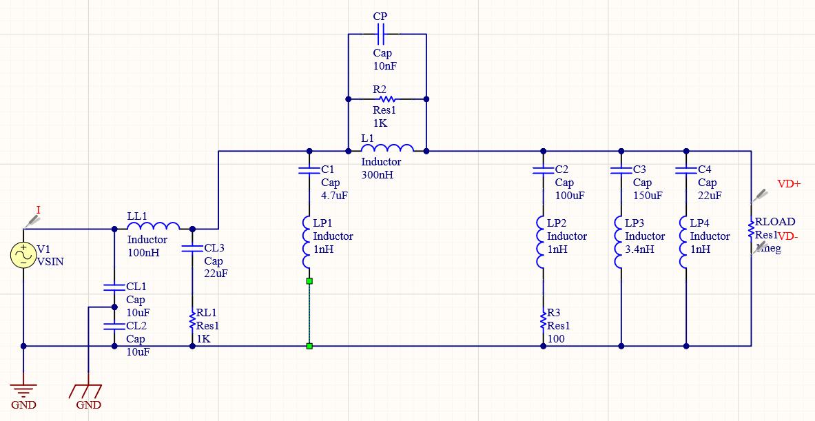 EMI filter simulation schematic
