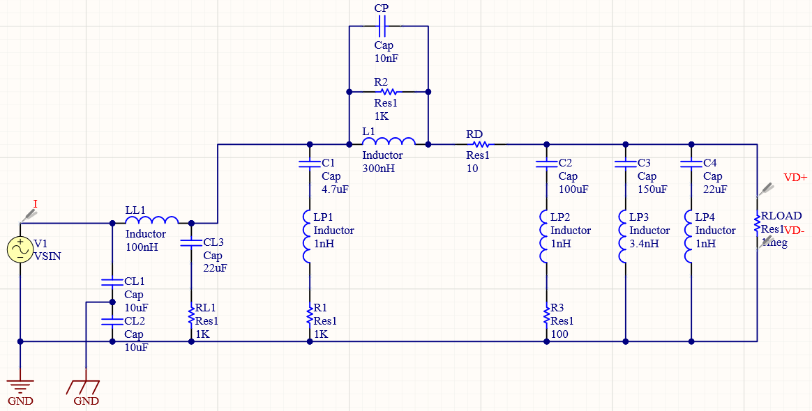 Adding damping with resistors in an EMI filter simulation schematic