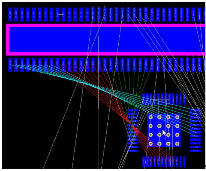 PCB netlist information is shown graphically using connection lines