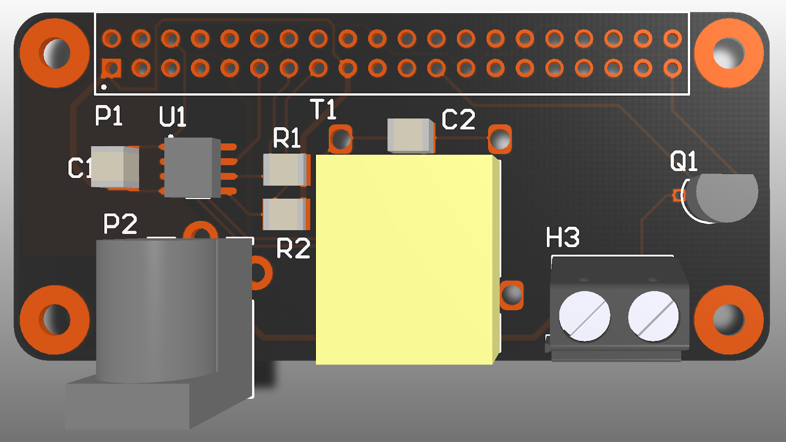 Figure 4: 3D image of completed PCB prototype