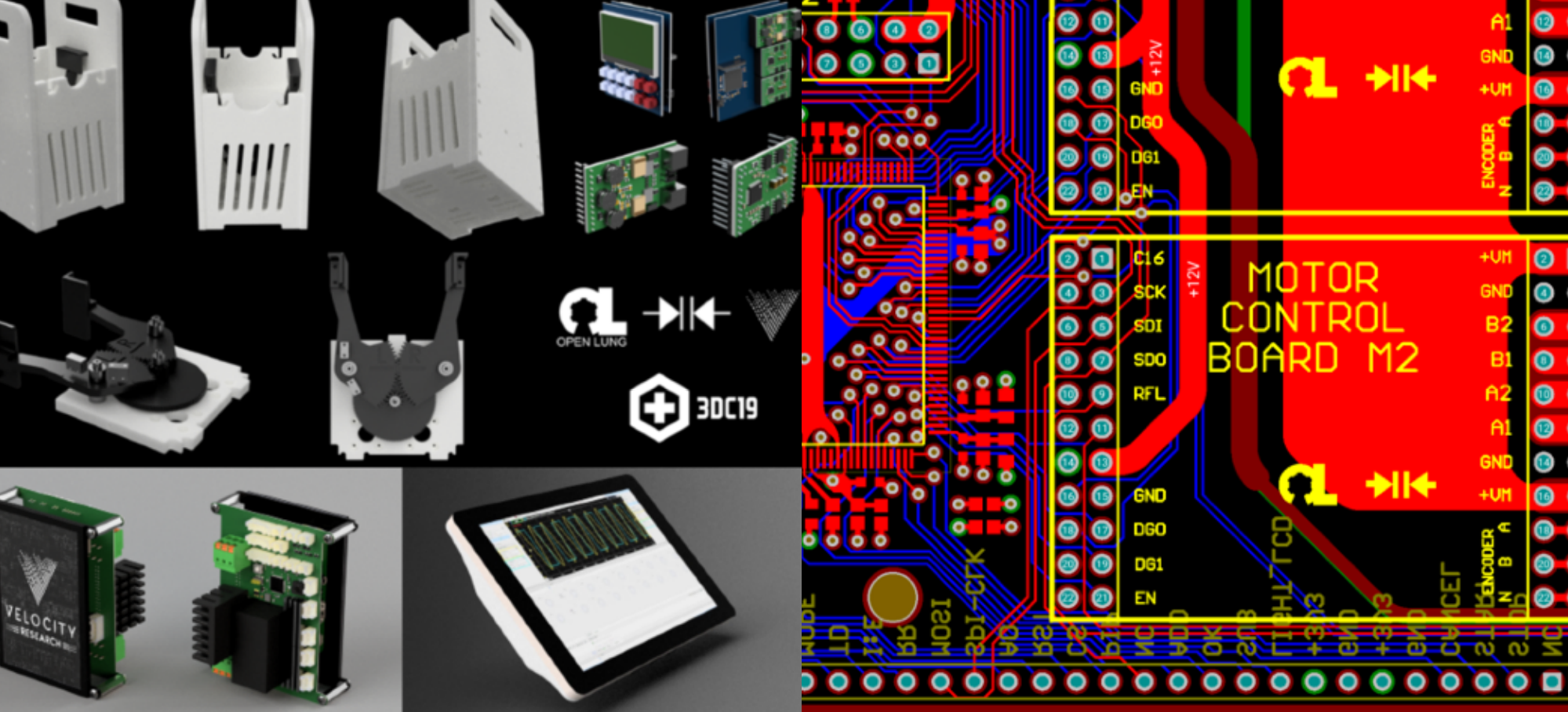 Esempi di schermate delle fasi di progettazione per la produzione dei circuiti stampati dei ventilatori polmonari.