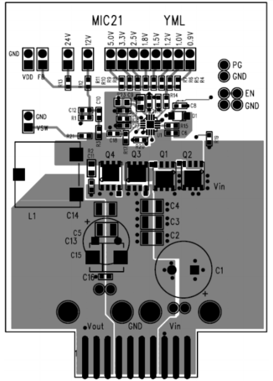 Reference component placement and PCB design from MIC2103YML-10A-EV