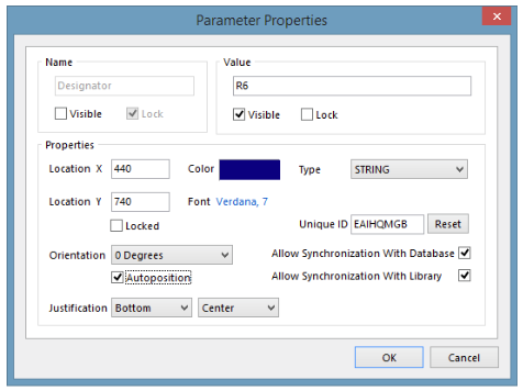 Modifica delle proprietà dei parametri in una configurazione PCB in Altium Designer