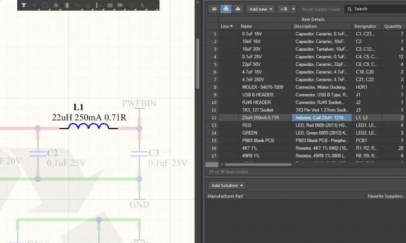 Screenshot showing components links in Altium Designer