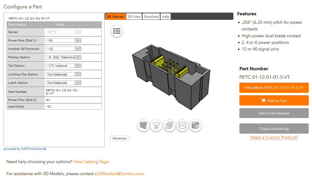 Exemple de données disponibles sur le site d’un fabricant de connecteurs pour PCB (source : Samtec)