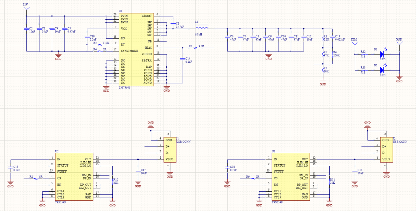 Wired schematic of the USB charger project in Altium Designer