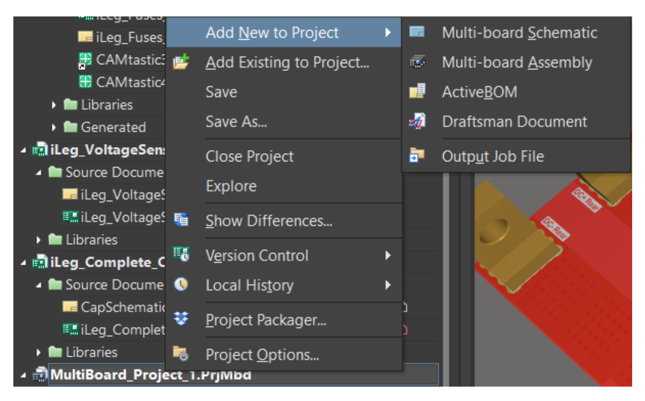 Figure 5. Possibilités de création de documents dans un projet « Multi-board »