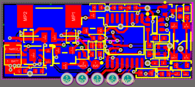 Fully routed PCB with a bottom ground polygon in Altium Designer