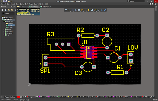 Fully routed LM358 op-amp circuit layout