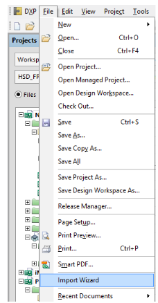 Wählen Sie File (oben links) » Import Wizard für die Projektmigration