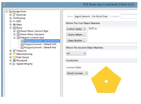 Configuration des règles de conception dans Altium Designer pour la connectivité des polygones