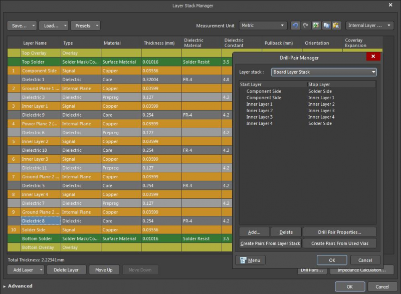 Screenshot of the Layer Stack Manager in Altium Designer
