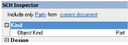 Figura 17: en el cuadro de diálogo SCH Inspector, ajuste el filtro a «Include only Parts from current document» para incluir solo partes del documento actual