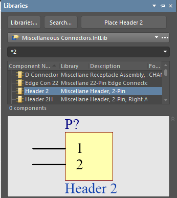 2-Pin Header in Libraries Panel